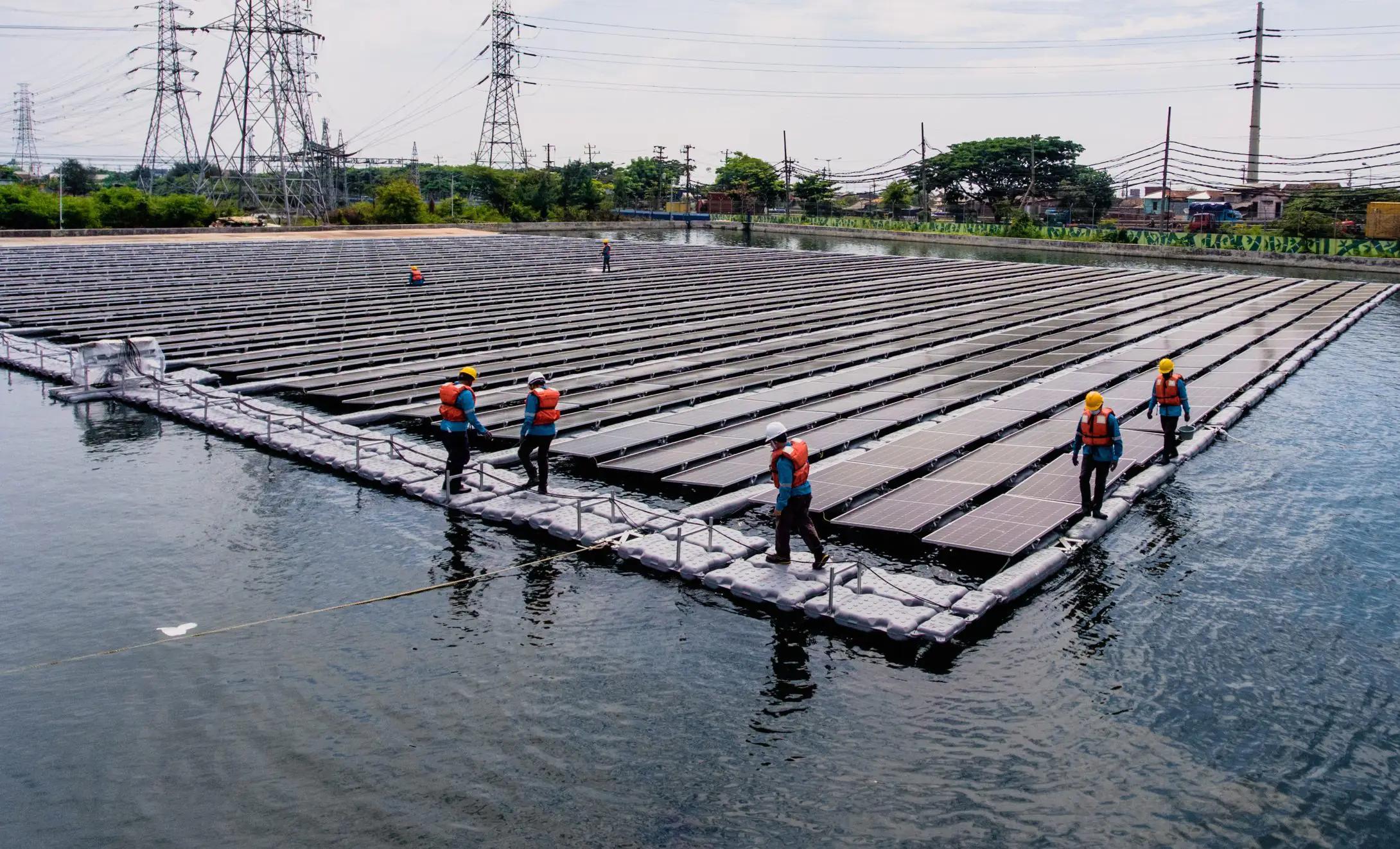 Floating photovoltaic power plant on water in Lontar, Banten, Indonesia