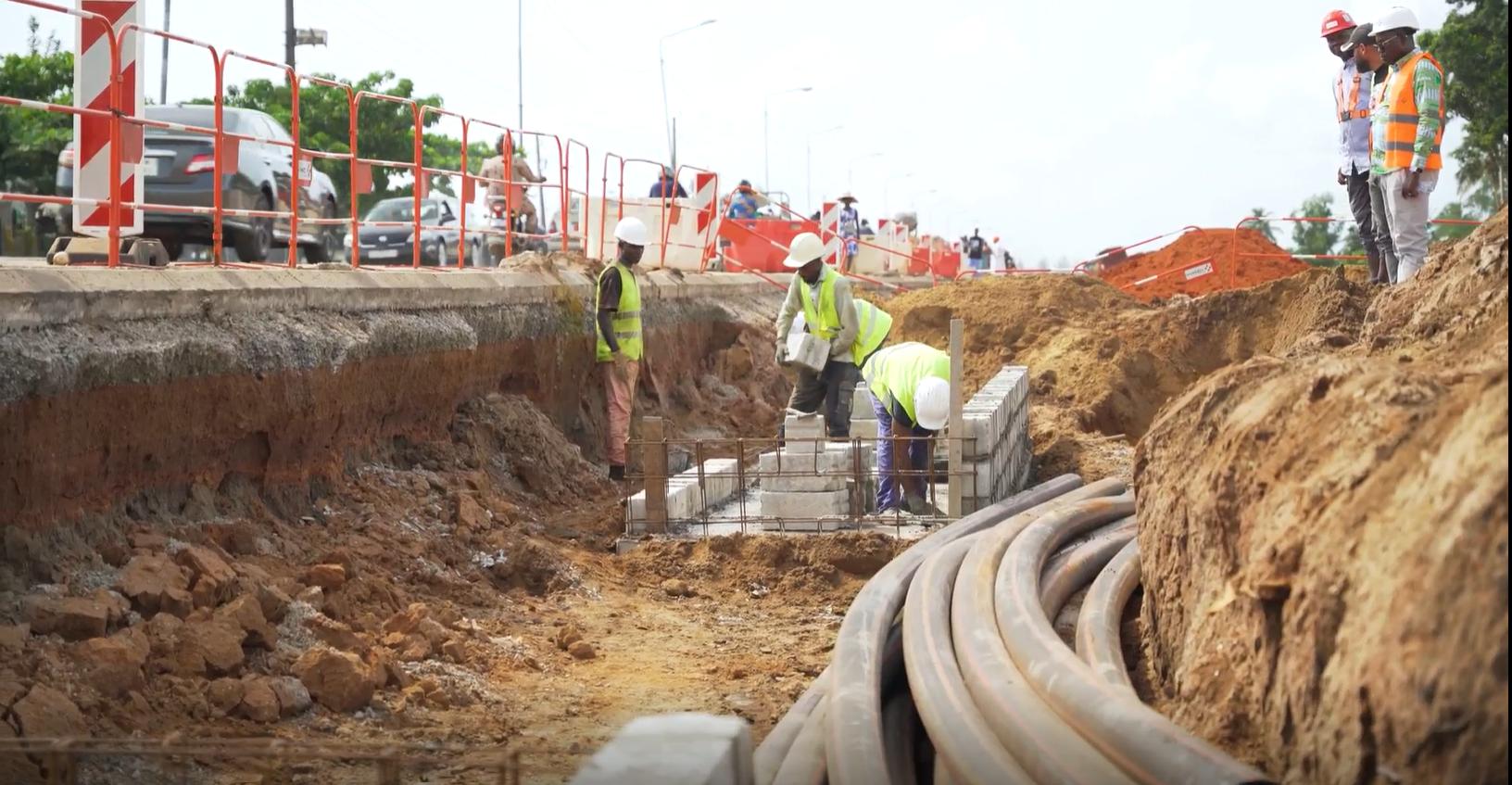Underground cable works with sheet piling and conduit installation for power transmission infrastructure in Benin