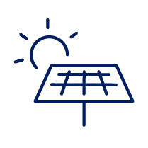 Icon representing installed solar energy capacity with photovoltaic panel and sun